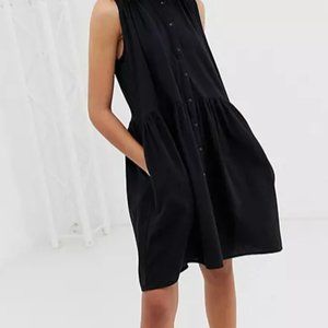 Monki Sleeveless Mini Smock Dress in Black
